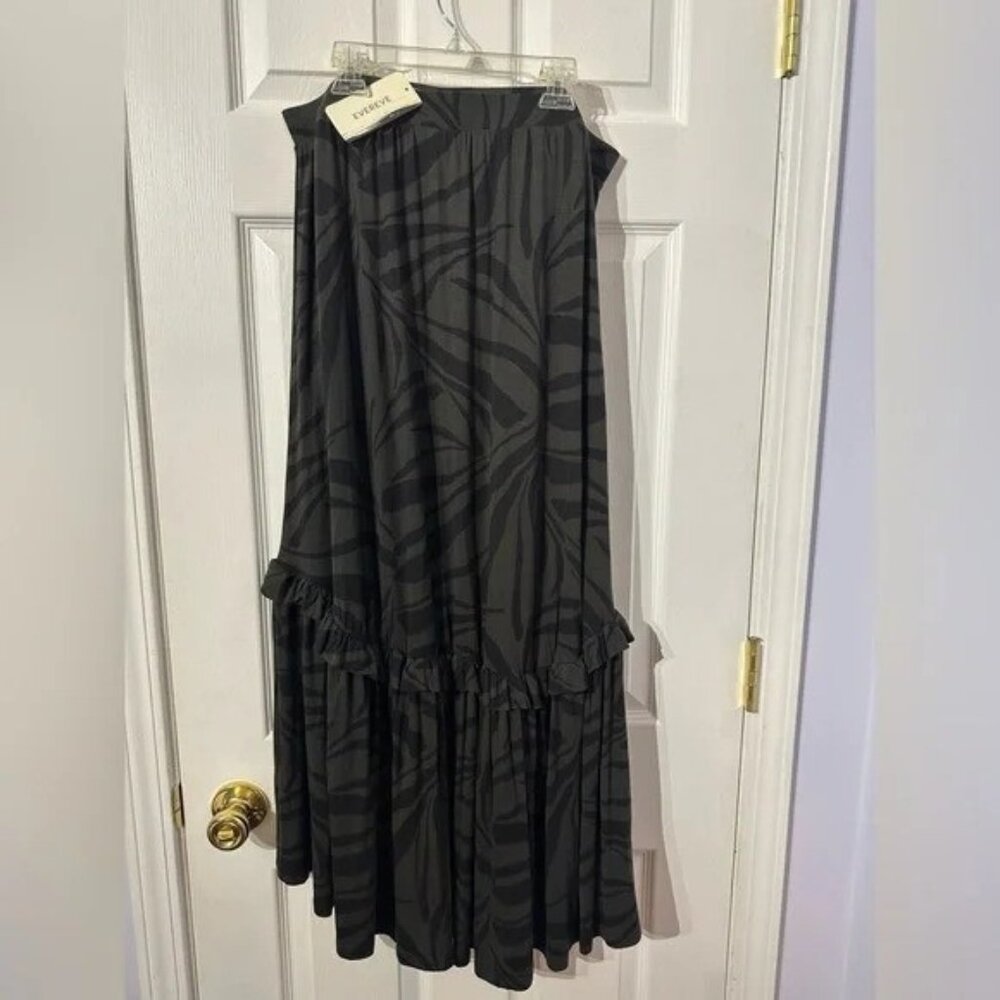 Evereve Skirt Gray Black Midi A-Line Skirt (XL)